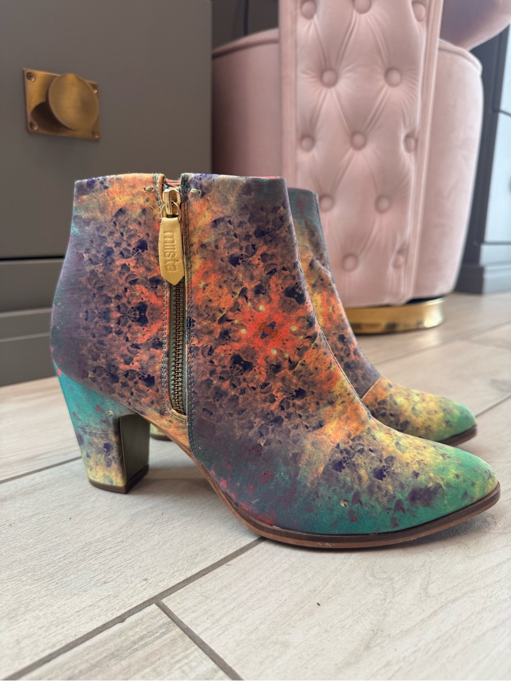 MIISTA Val Tex Galaxy Neptune Satin Leather Ankle Booties